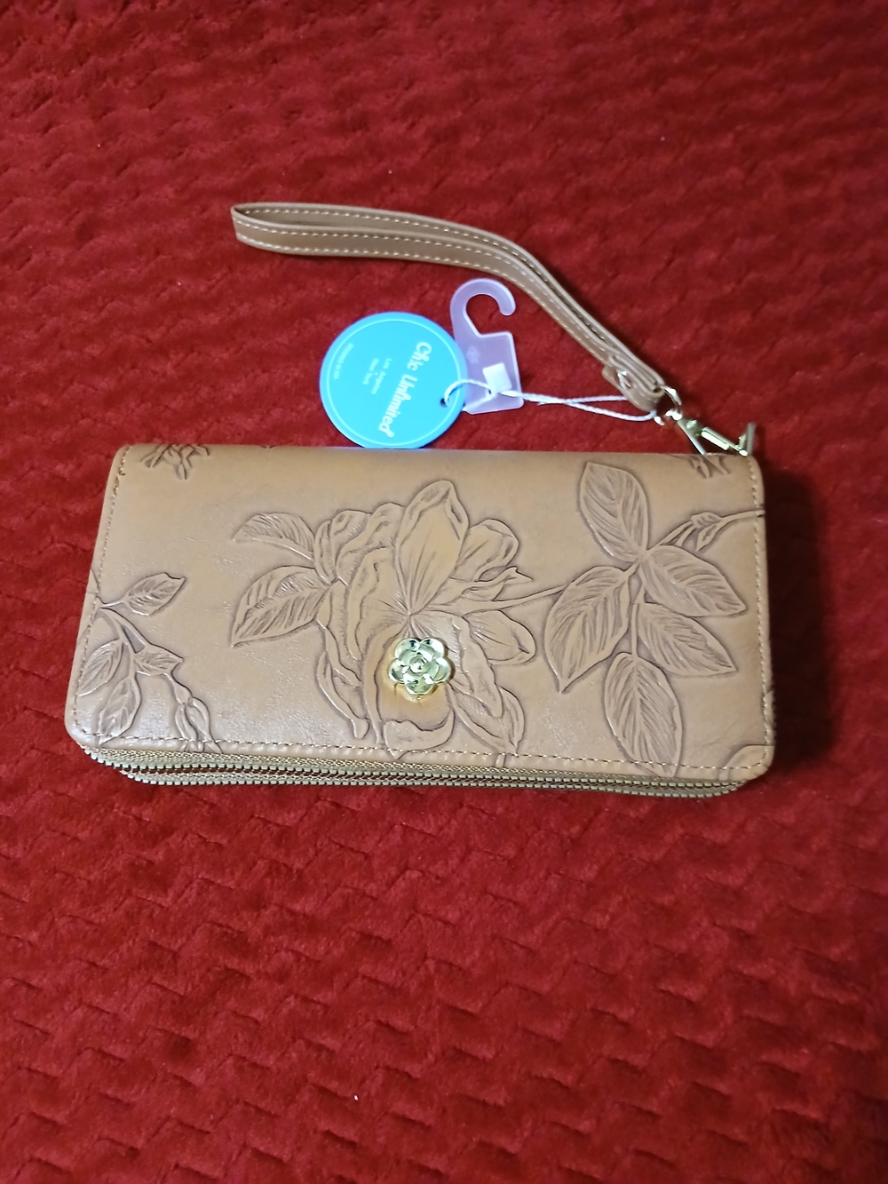 Chala Floral Embossed Wristlet Wallet - Tan